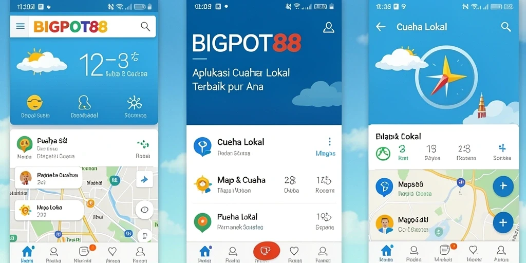 Antarmuka aplikasi BIGPOT88 dengan fitur cuaca lokal yang informatif.